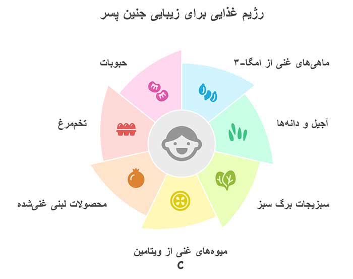 اینفوگرافیک رژیم غذایی برای زیبایی جنین پسر 
